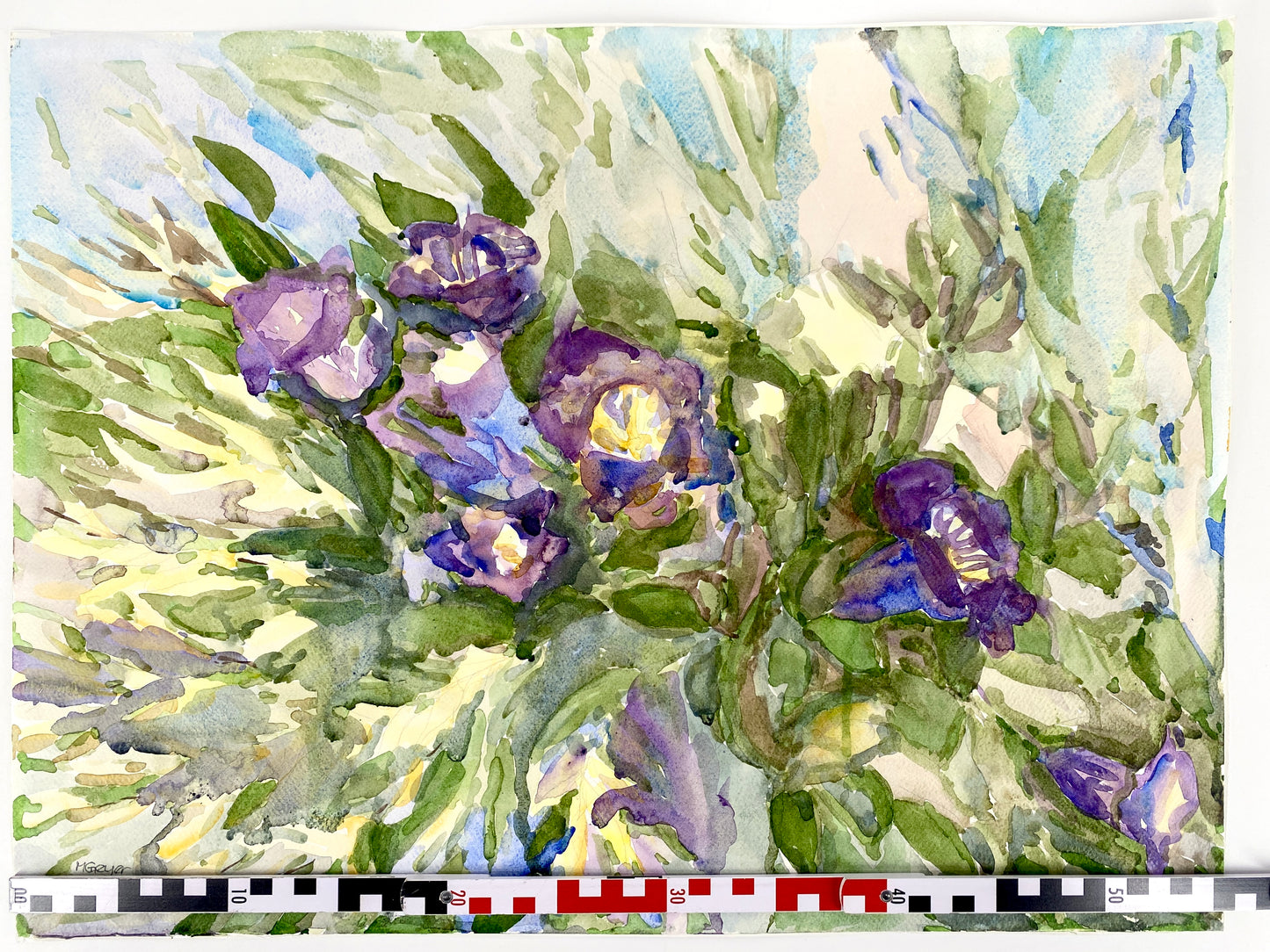 Original-Aquarell in kräftigen Farben. Blumenmotiv