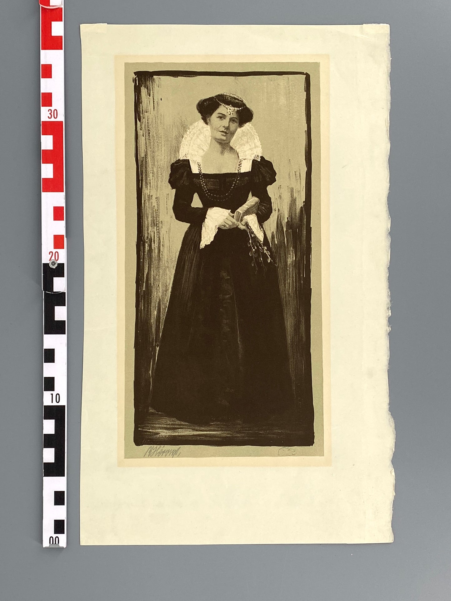 Signierte Lithografie "Frauenporträt" von Bruno Héroux (1868–1944), um 1900