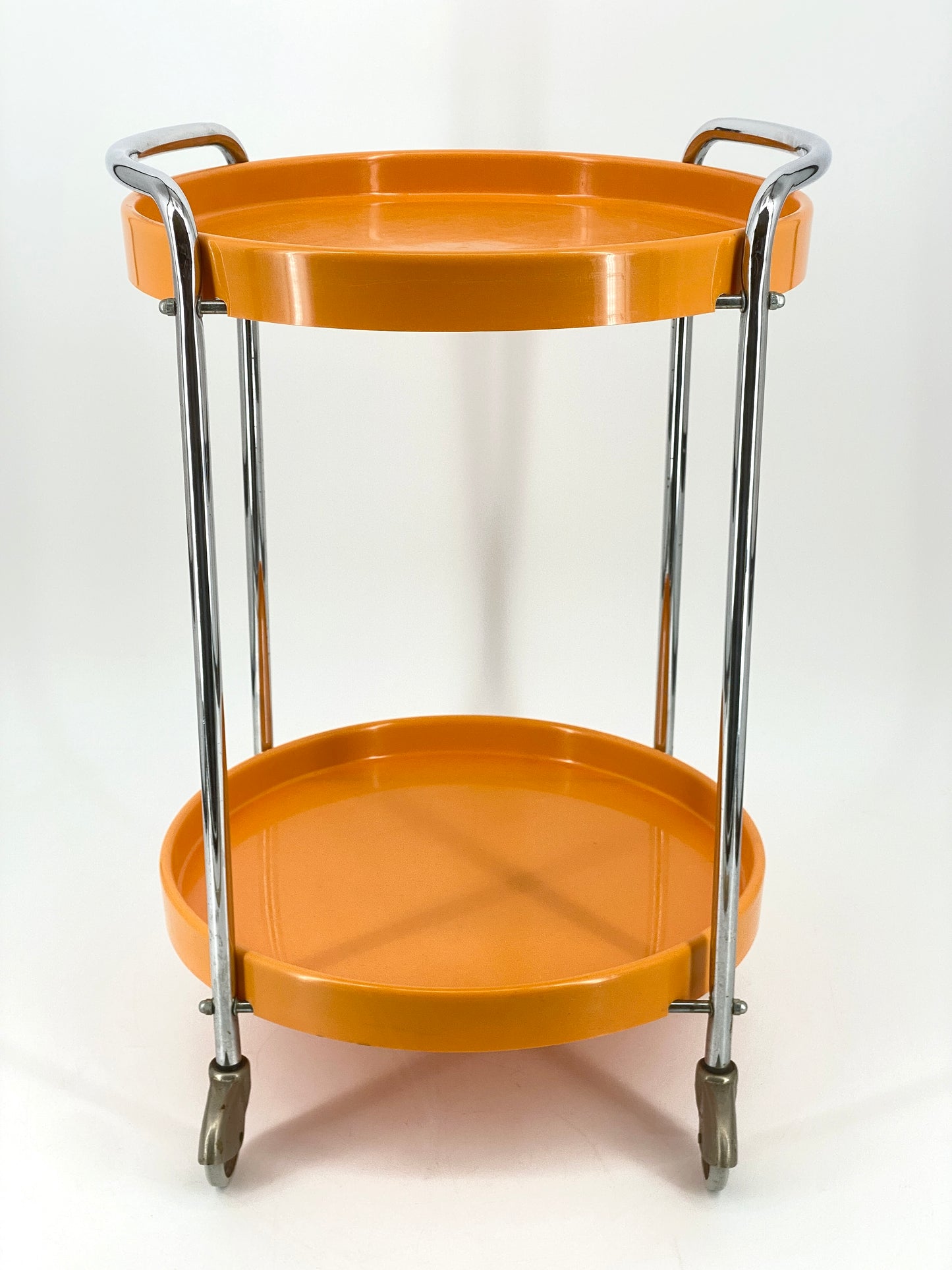 Servierwagen orange mit herausnehmbaren Tabletts, ikonisches Design, 1970er