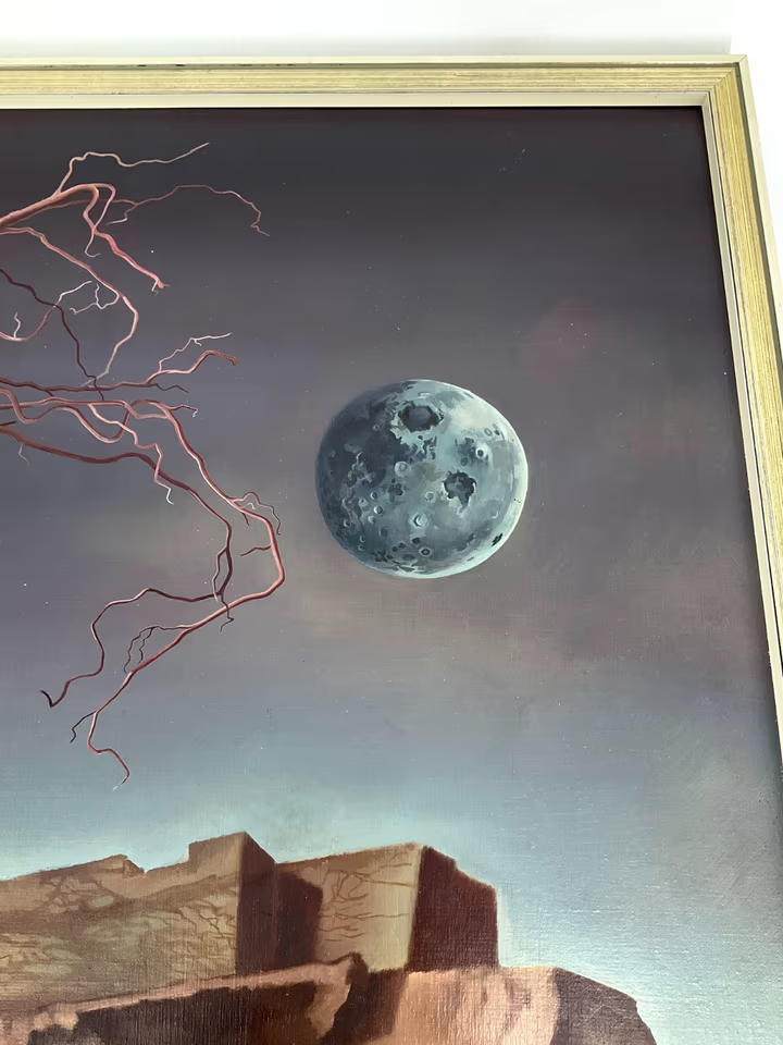 Gemälde "Die vergessene Schrift der Nacht" von Andrzej Kolpanowicz, 1975 Polen