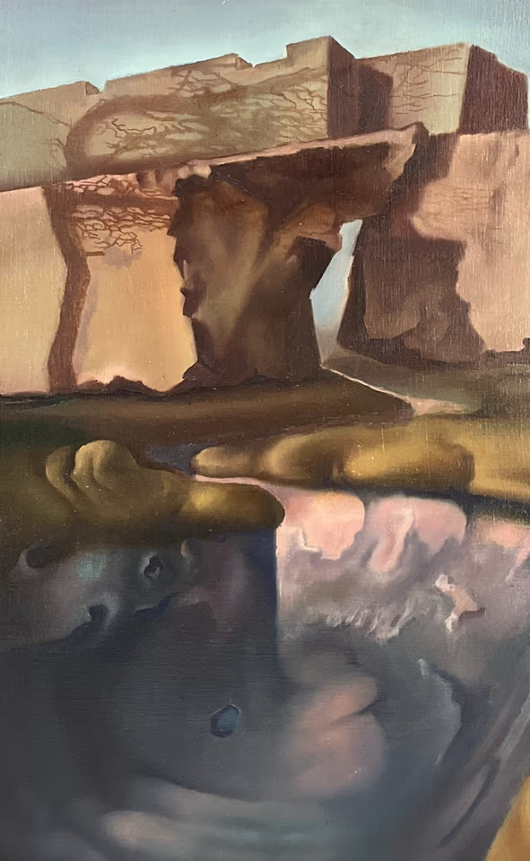 Gemälde "Die vergessene Schrift der Nacht" von Andrzej Kolpanowicz, 1975 Polen