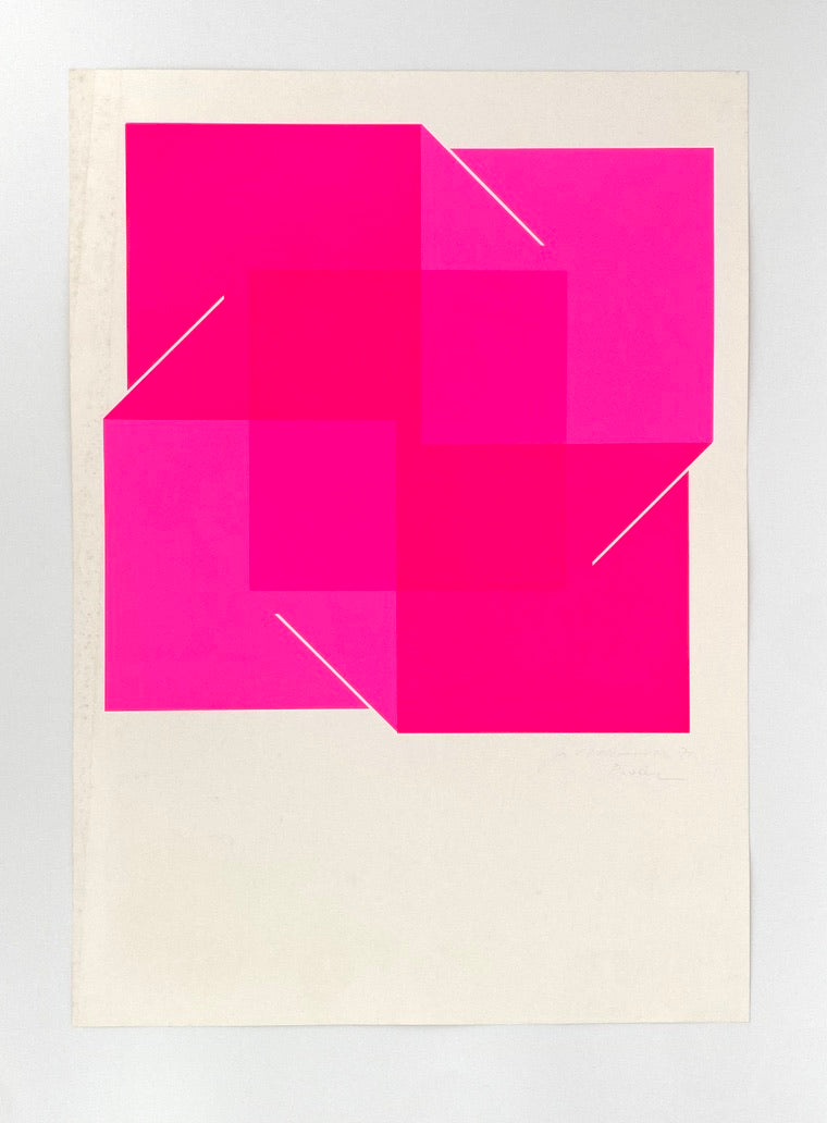 Konkrete Kunst Farbsiebdruck in neon Pink von Joachim Albrecht (1913‒1997), Deutschland 1970