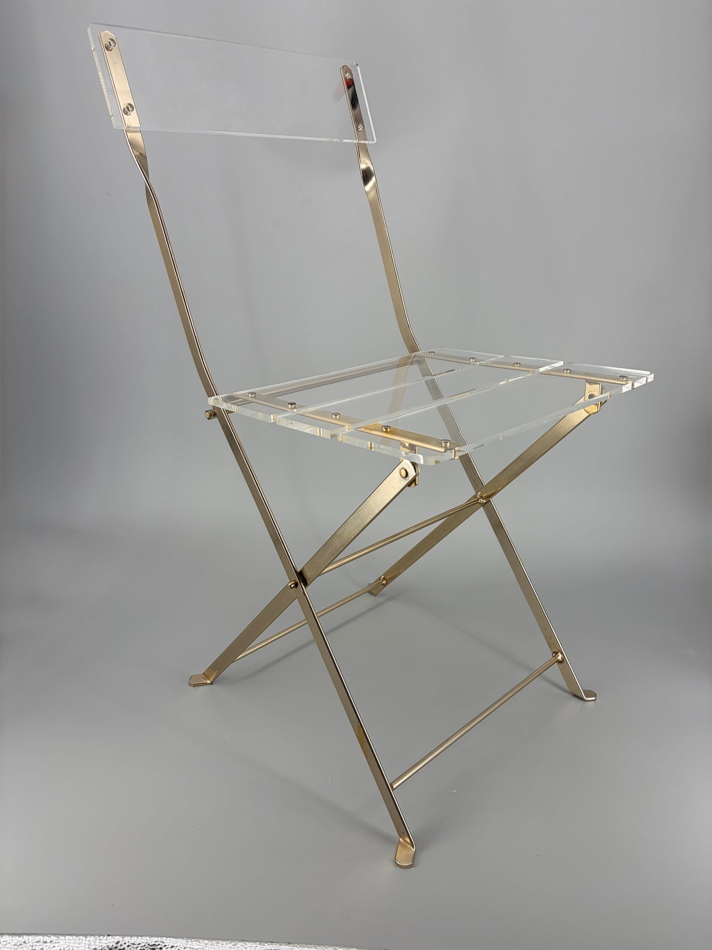 Transparenter Klappstuhl im Hollywood Regency Design von Yonel Lebovici und Bernard Berthet für Marais International, Frankreich 1973