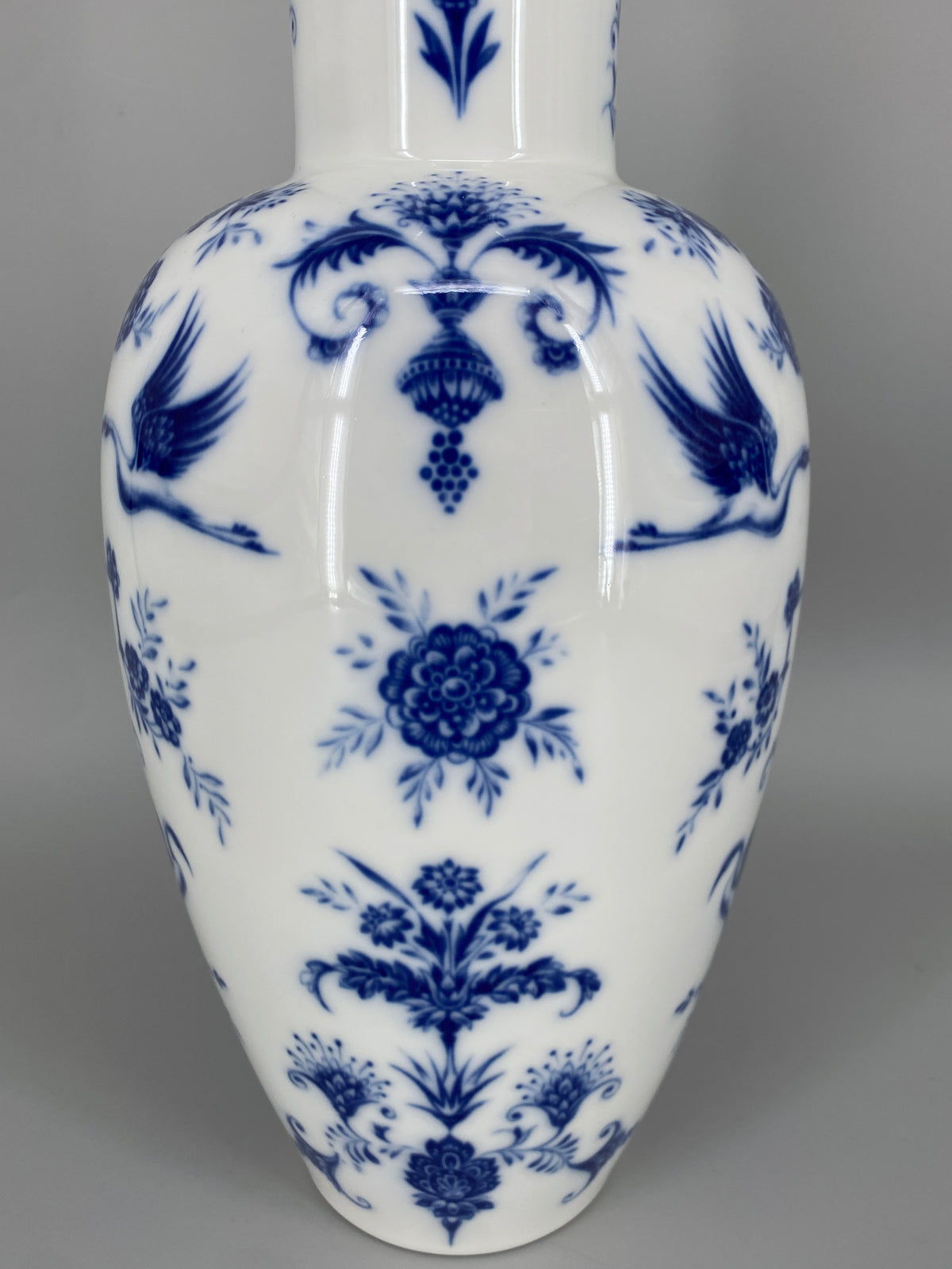 Große Porzellan Vase mit kobaltblauen-Kranichen und Blumenmotiven von Heinrich &Co aus Selb, Bayern, Deutschland 1950er