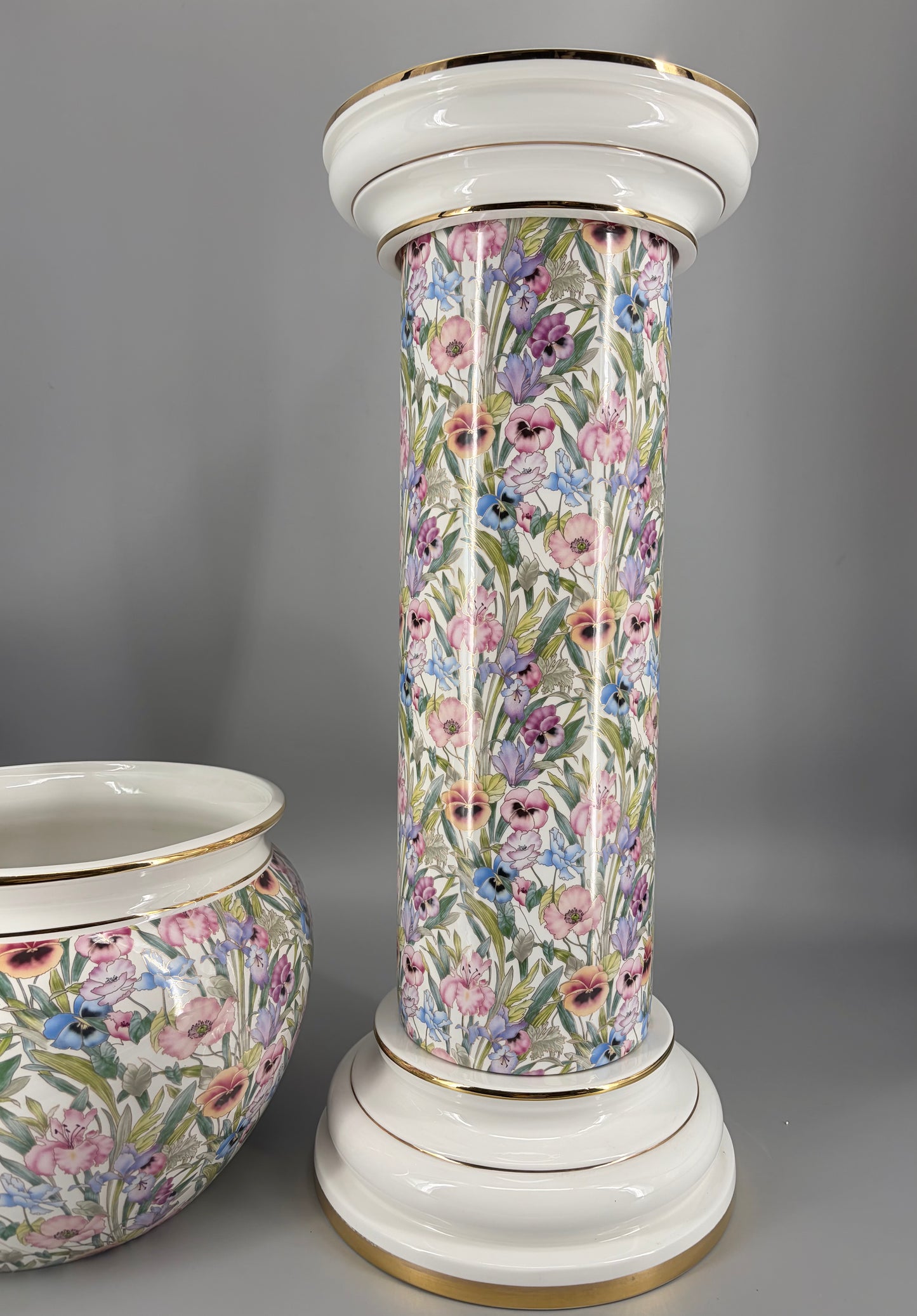 Planzsäule aus Keramik mit floralem Chintz-Muster, in 24 Karat vergoldet von Austrolux, Österreich