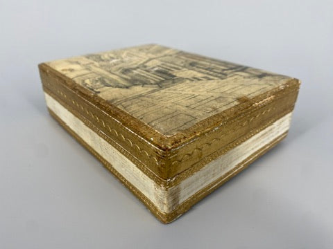 Dekorative Holzschatulle mit "Römischer Perspektive" von Badassare Peruzzi, hergestellt von Fratelli Alinari, Italien um 1900