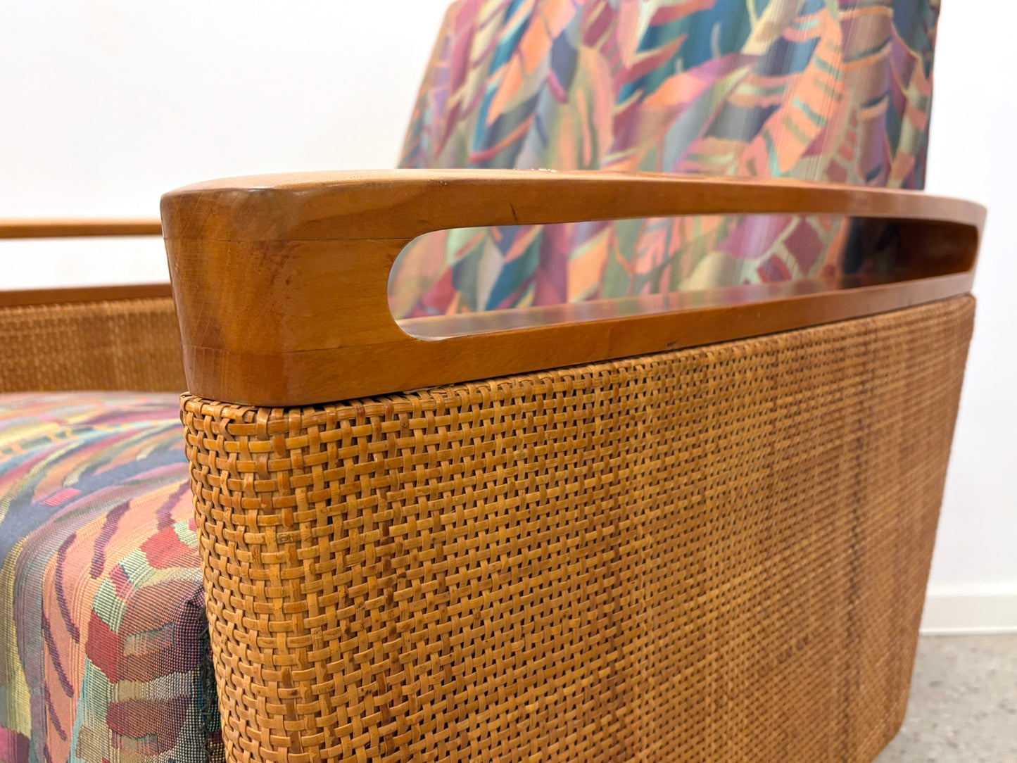 Mid Century Design Sessel mit Korbgeflecht, 50er