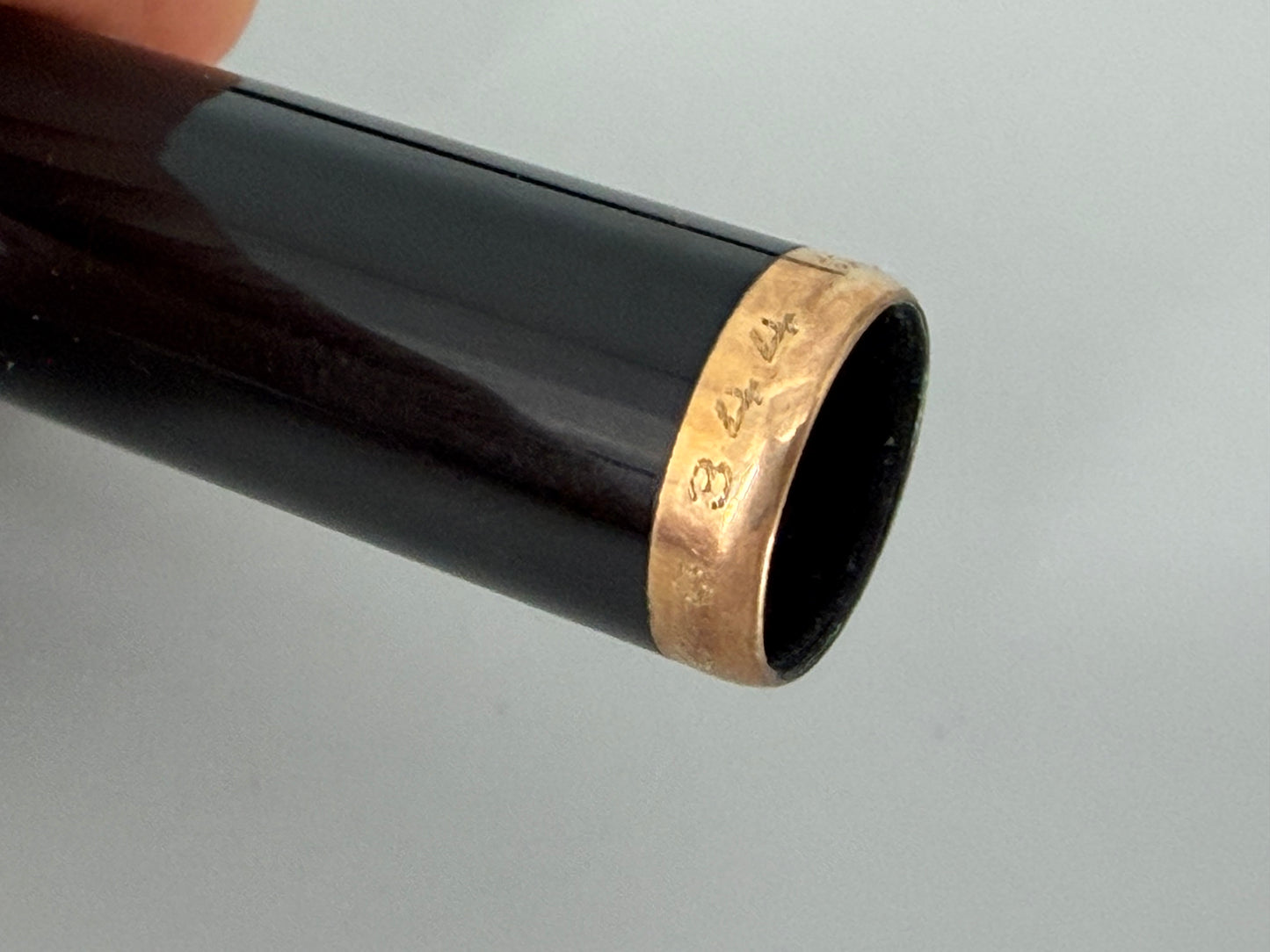 Seltener Montblanc Kolbenfüller 344-D mit 24 Karat Goldfeder und seltener blauer Logo-Kappe, Deutschland 1958