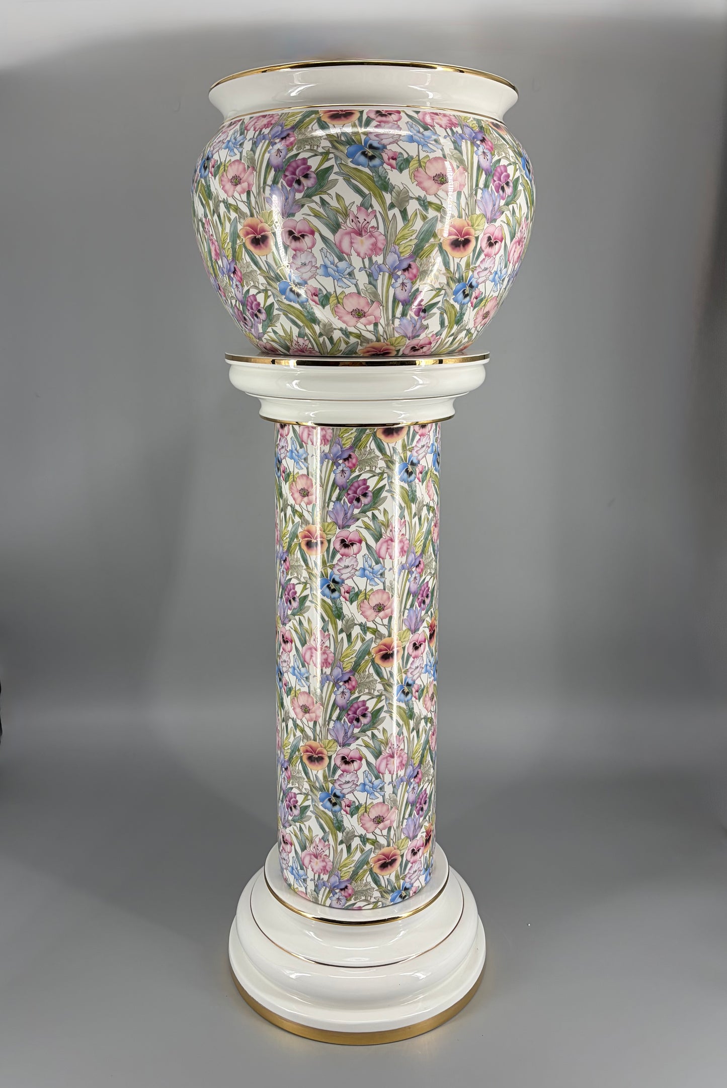 Planzsäule aus Keramik mit floralem Chintz-Muster, in 24 Karat vergoldet von Austrolux, Österreich