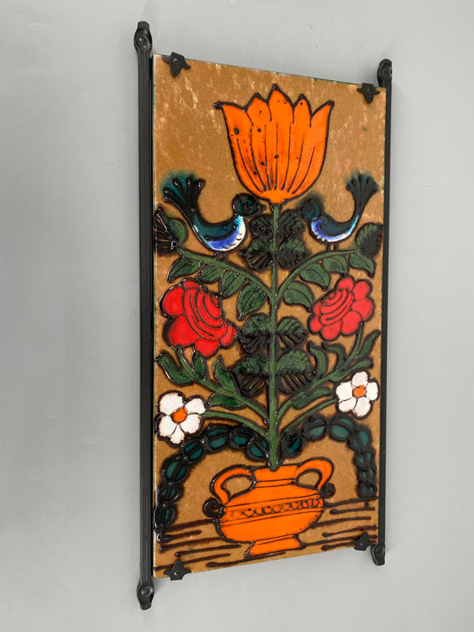 Mid Century Design Wandbild mit Blumenmotiv von HEIBI Keramik, Deutschland 1970er