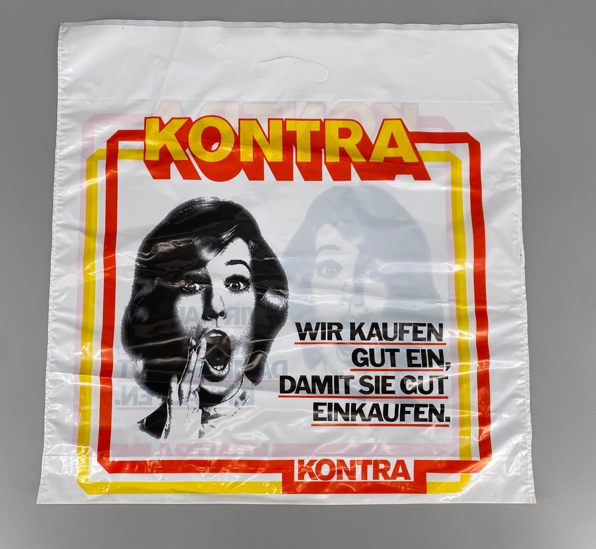 29x Tüten von KONTRA-Verbrauchermärkte mit Pop-Art Logo, Deutschland 1970er