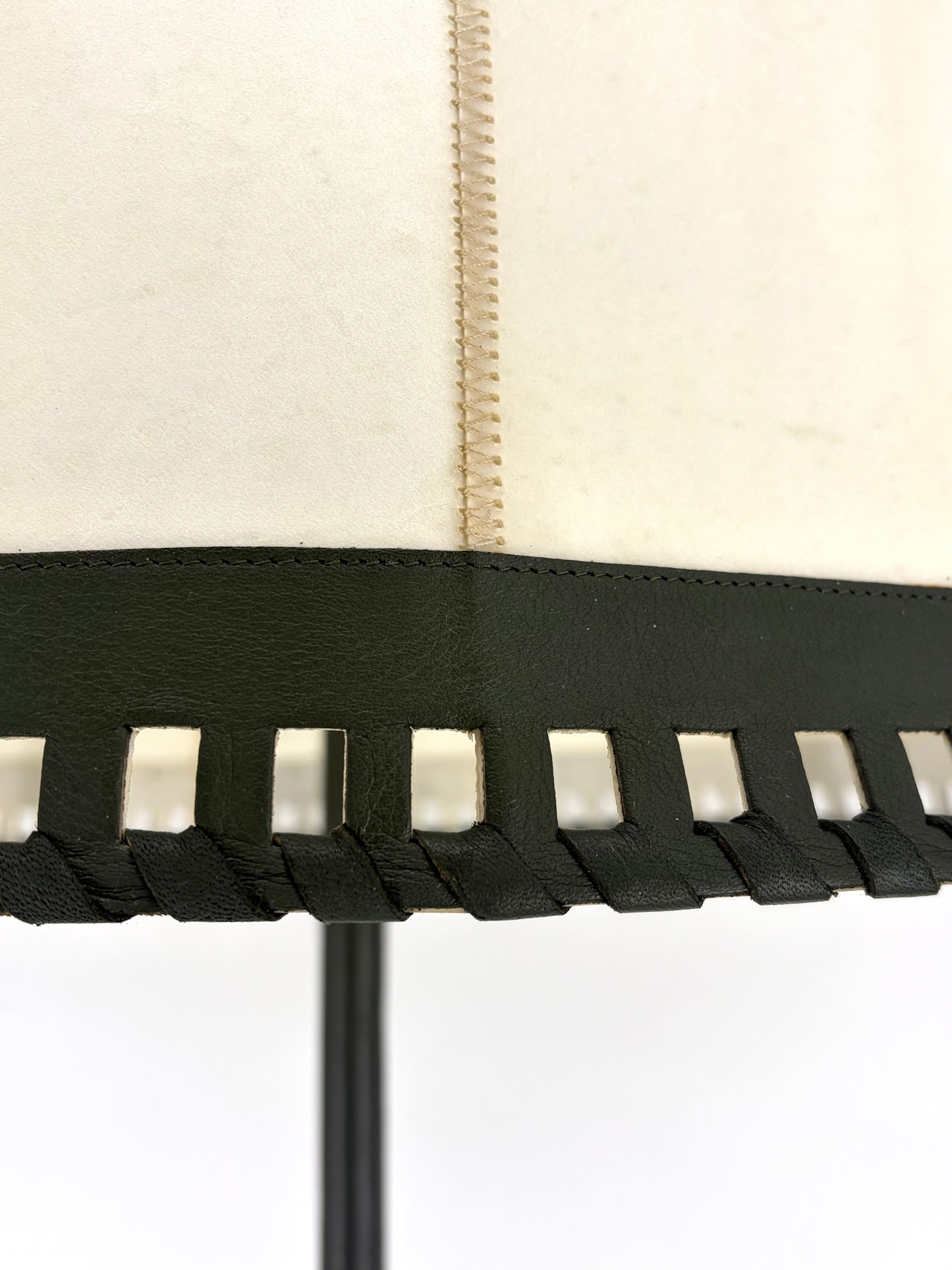 Seltene Mid Century Design Stehlampe von Charlotte Wawer Leuchten, mit Leder bezogen, Deutschland 1950er