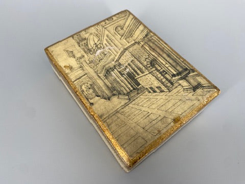 Dekorative Holzschatulle mit "Römischer Perspektive" von Badassare Peruzzi, hergestellt von Fratelli Alinari, Italien um 1900