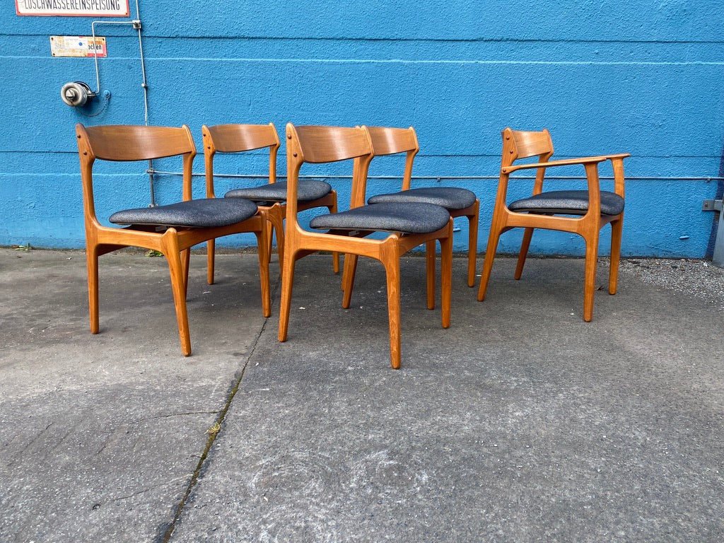5x Mid Century Design Teak Stühle von Erick Buck für OD Møbler, Dänemark 1960er