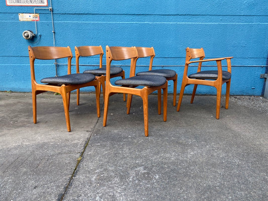 5x Mid Century Design Teak Stühle von Erick Buck für OD Møbler, Dänemark 1960er