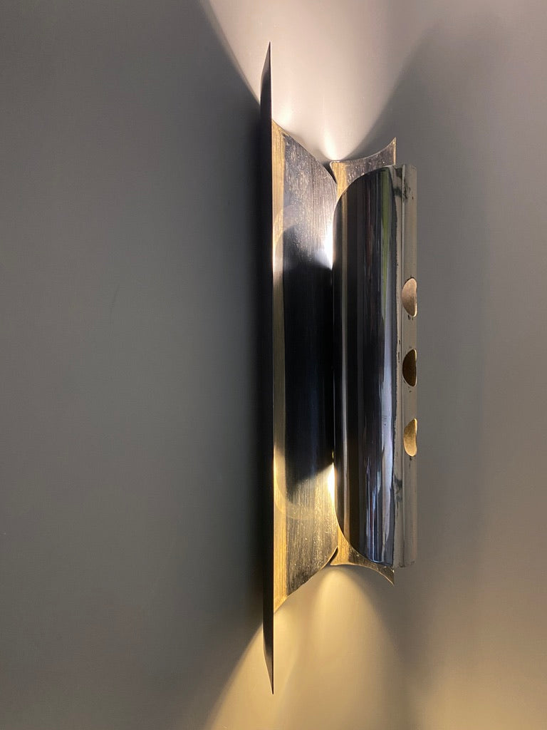 Versilberte Wandlampe im brutalistischen Stil, seltene Prototypen von Lechleitner Leuchten, Deutschland