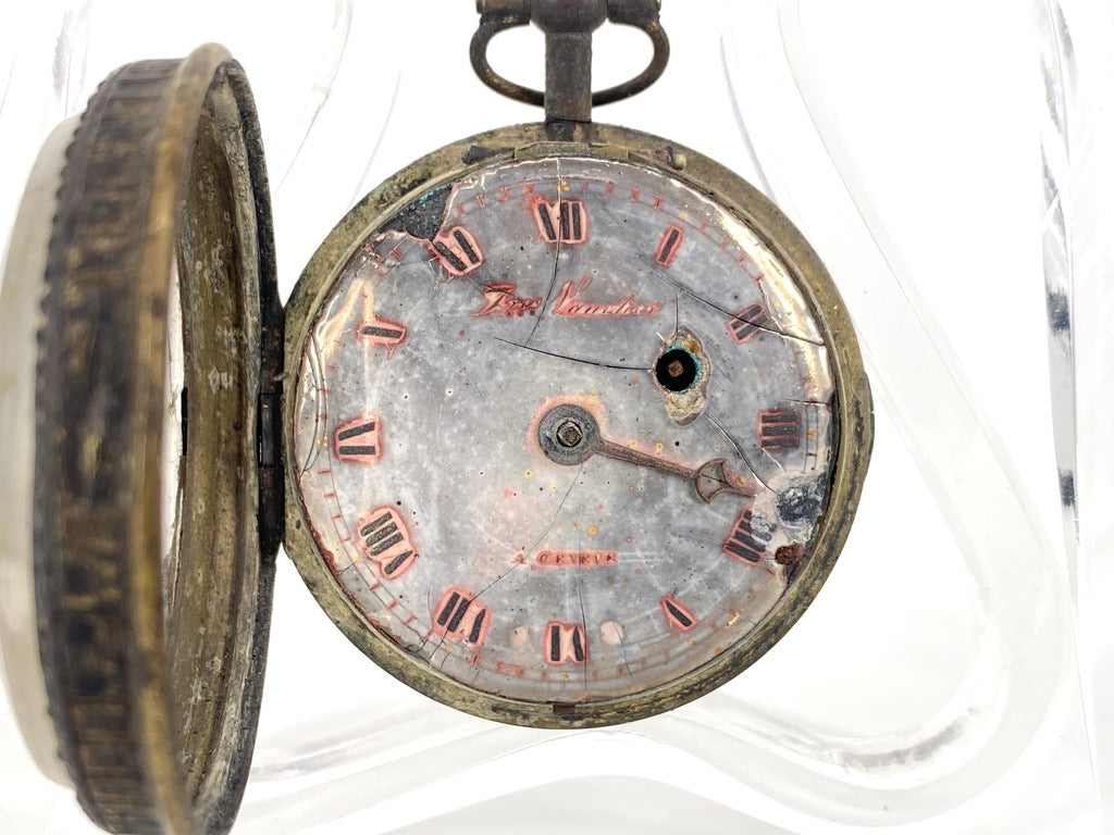 Antike Spindeluhr von Vaucher- Geneve mit Brandschaden, Schweiz um 1780-1830