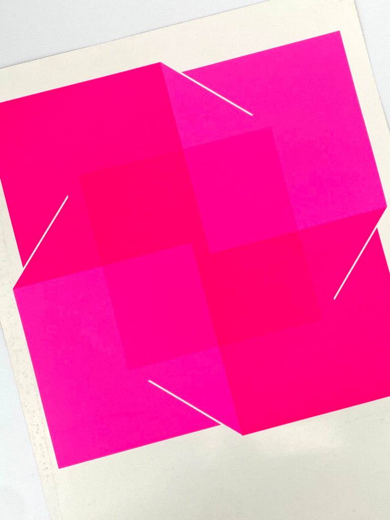 Konkrete Kunst Farbsiebdruck in neon Pink von Joachim Albrecht (1913‒1997), Deutschland 1970