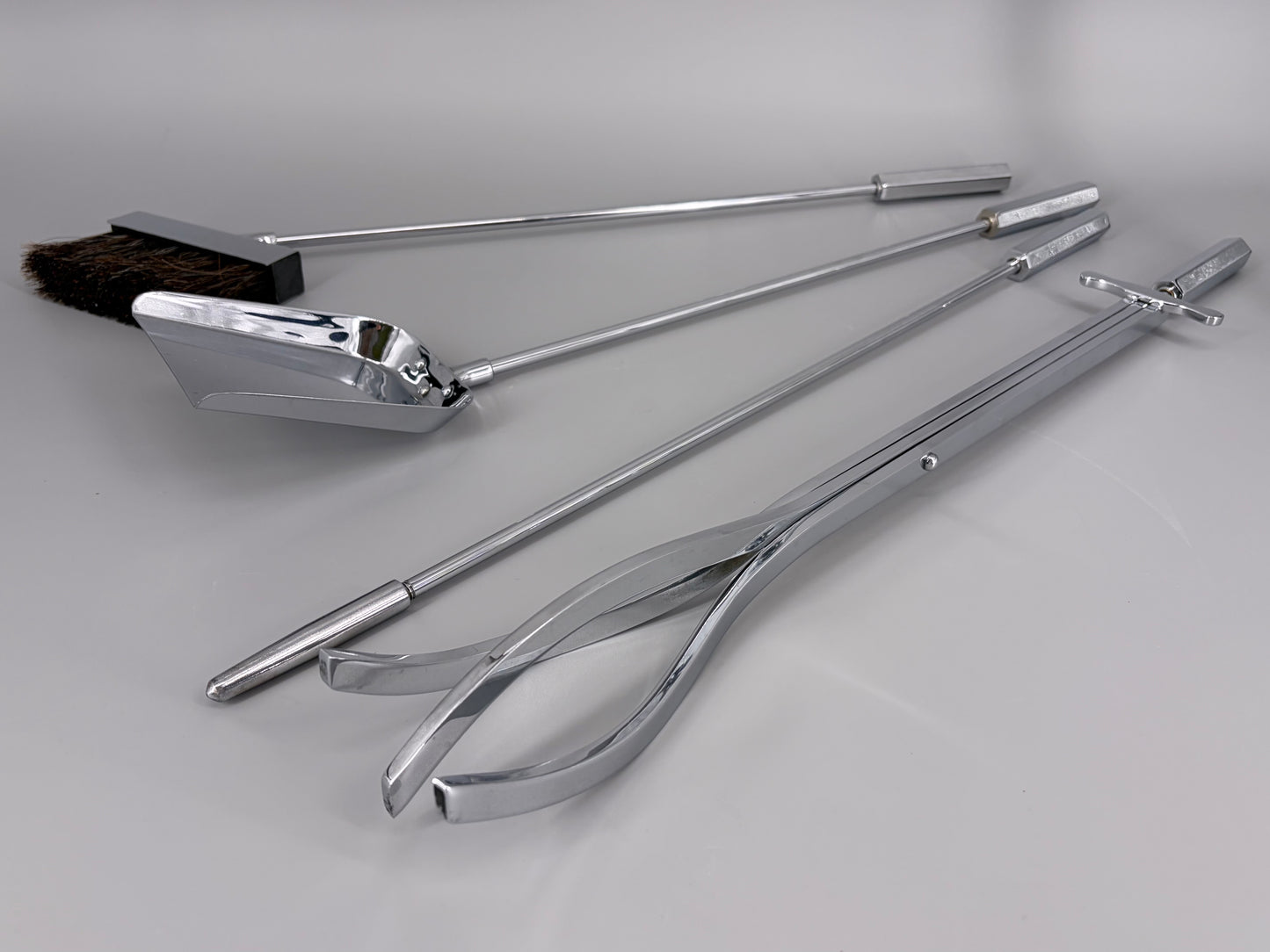 Hochwertiges Kaminbesteck aus verchromten Messing, Made in England