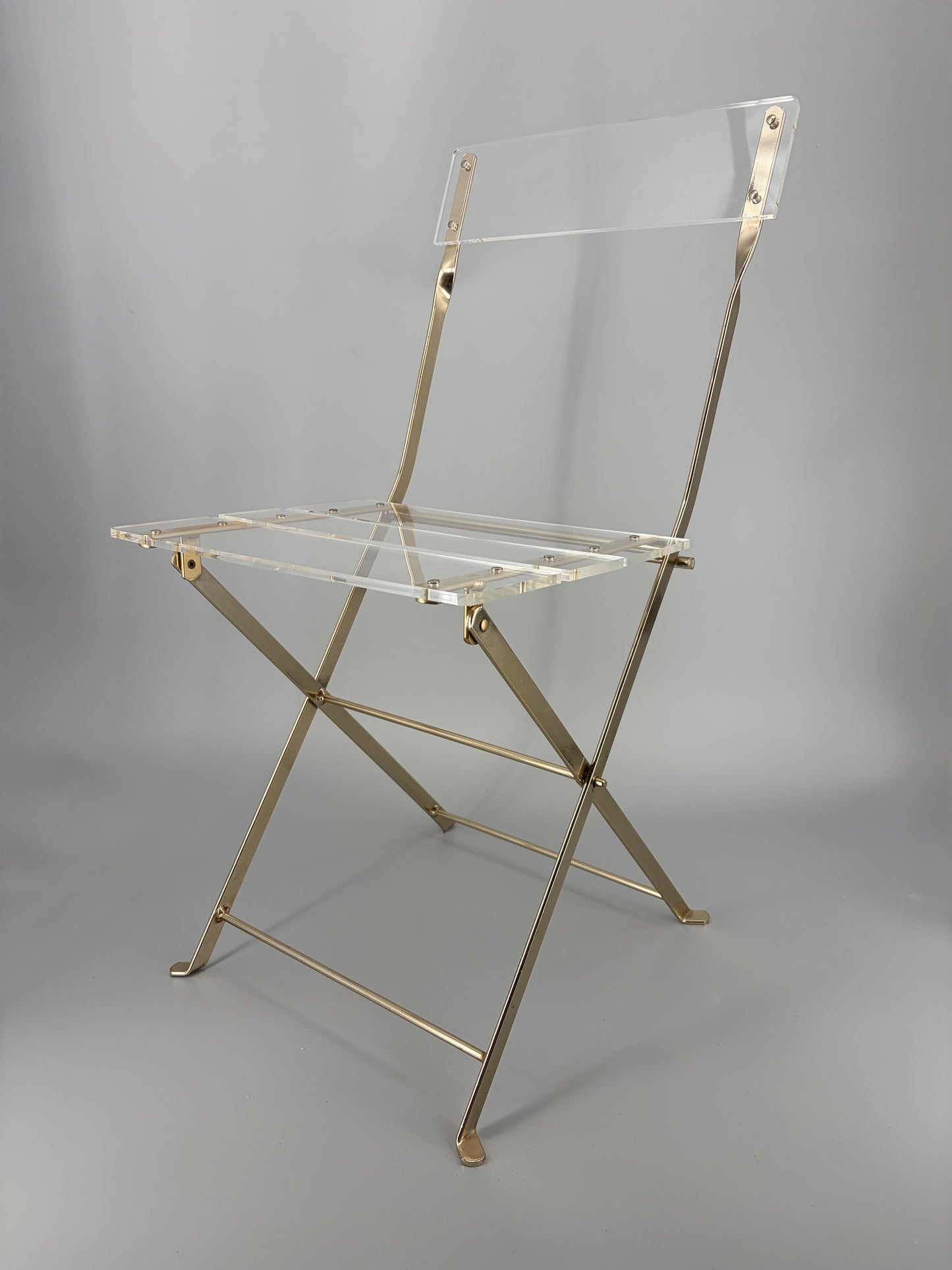 Transparenter Klappstuhl im Hollywood Regency Design von Yonel Lebovici und Bernard Berthet für Marais International, Frankreich 1973