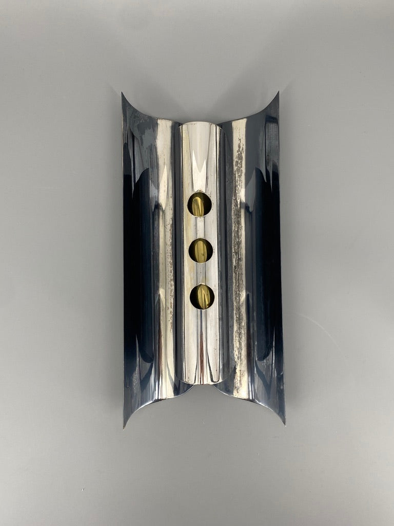 Versilberte Wandlampe im brutalistischen Stil, seltene Prototypen von Lechleitner Leuchten, Deutschland