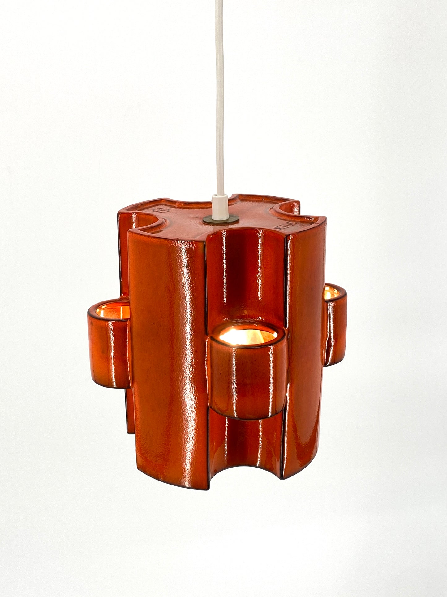 Brutalistische Deckenlampe aus glasierter Keramik von Cari Zalloni für Steuler, Deutschland 1970er