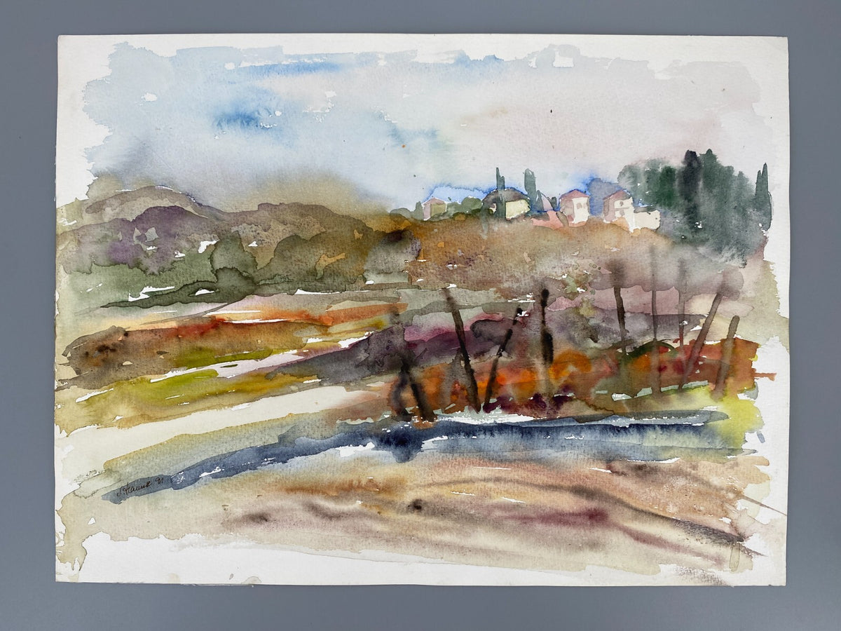 *AQUARELLGEMÄLDE ITALIEN LANDSCHAFT MEDITERRAN SIGRID HANNSE 1991 UNIKAT