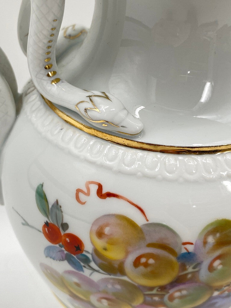 * MEISSEN PORZELLAN VASEN SCHLANGENHENKEL LEUTERITZ OBST FRUCHT DEKOR