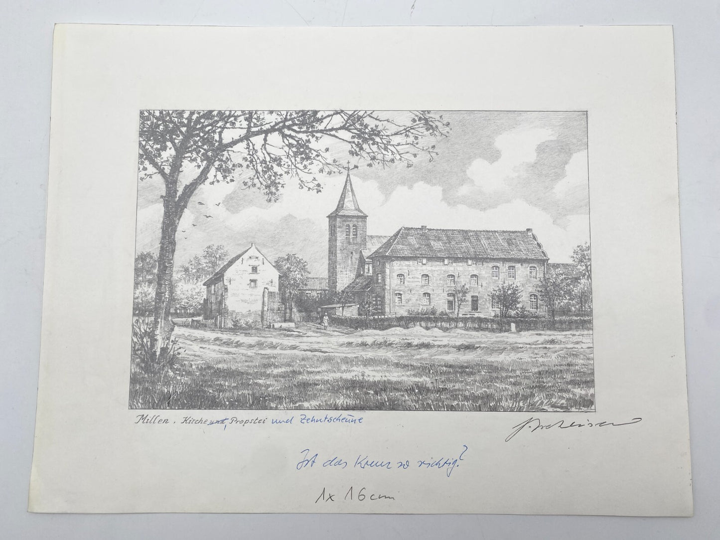 DEUTSCHER KÜNSTLER HEINZ WEHLISCH ZEICHNUNG MILLEN KIRCHE PROPSTEI HANDSIGNIERT