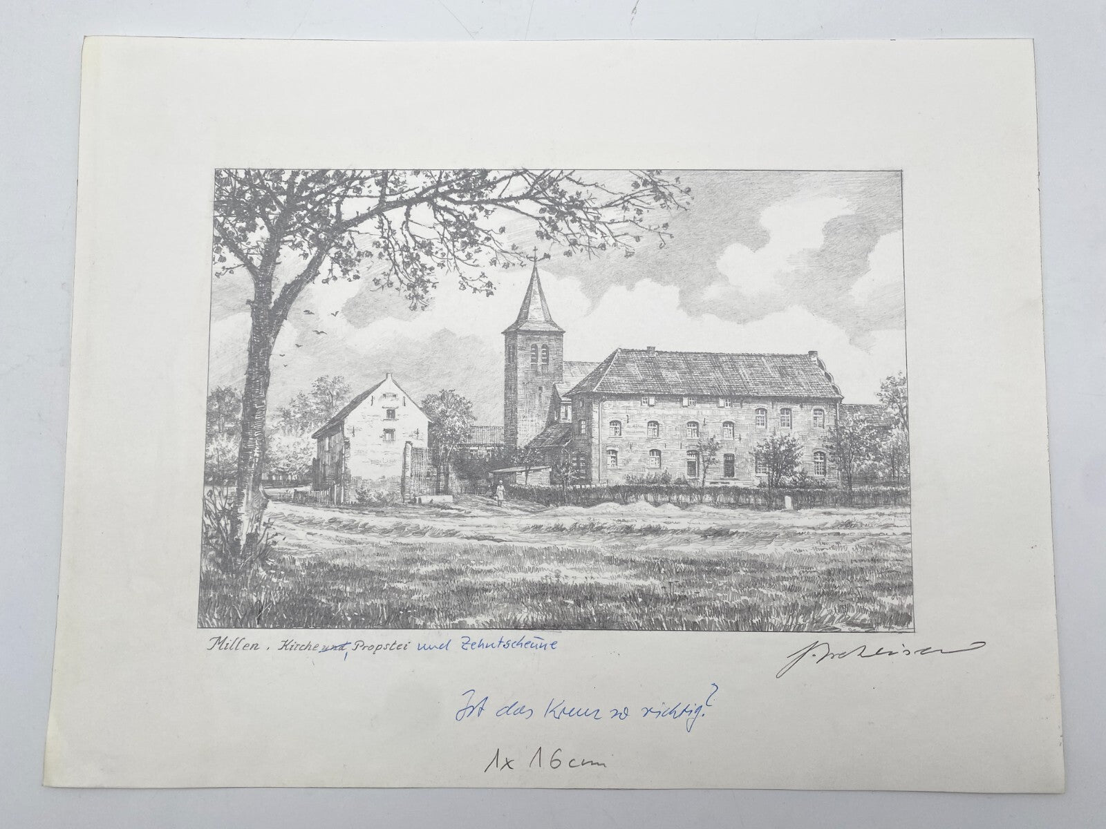 DEUTSCHER KÜNSTLER HEINZ WEHLISCH ZEICHNUNG MILLEN KIRCHE PROPSTEI HANDSIGNIERT
