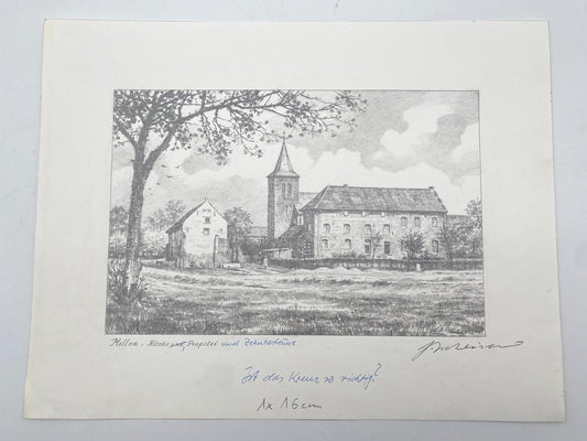 DEUTSCHER KÜNSTLER HEINZ WEHLISCH ZEICHNUNG MILLEN KIRCHE PROPSTEI HANDSIGNIERT