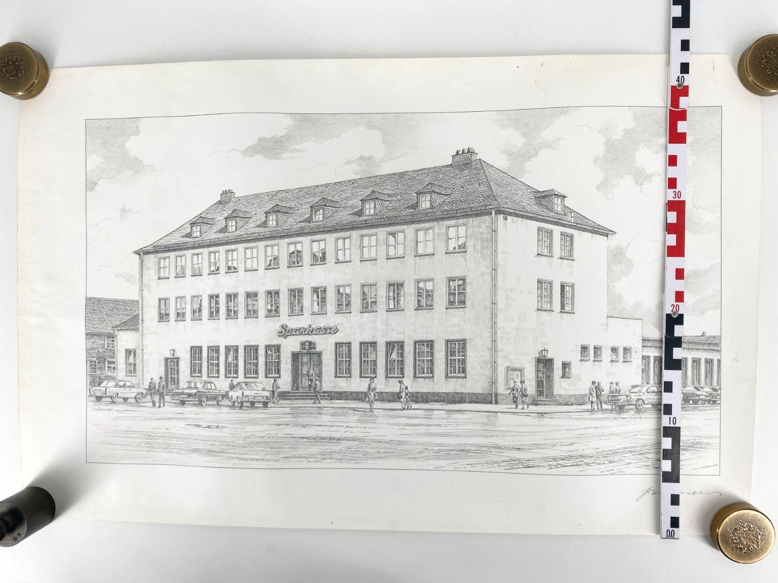 * BLEISTIFT-ZEICHNUNG HEINZ WEHLISCH SPARKASSE WIRTSCHAFTSWUNDER