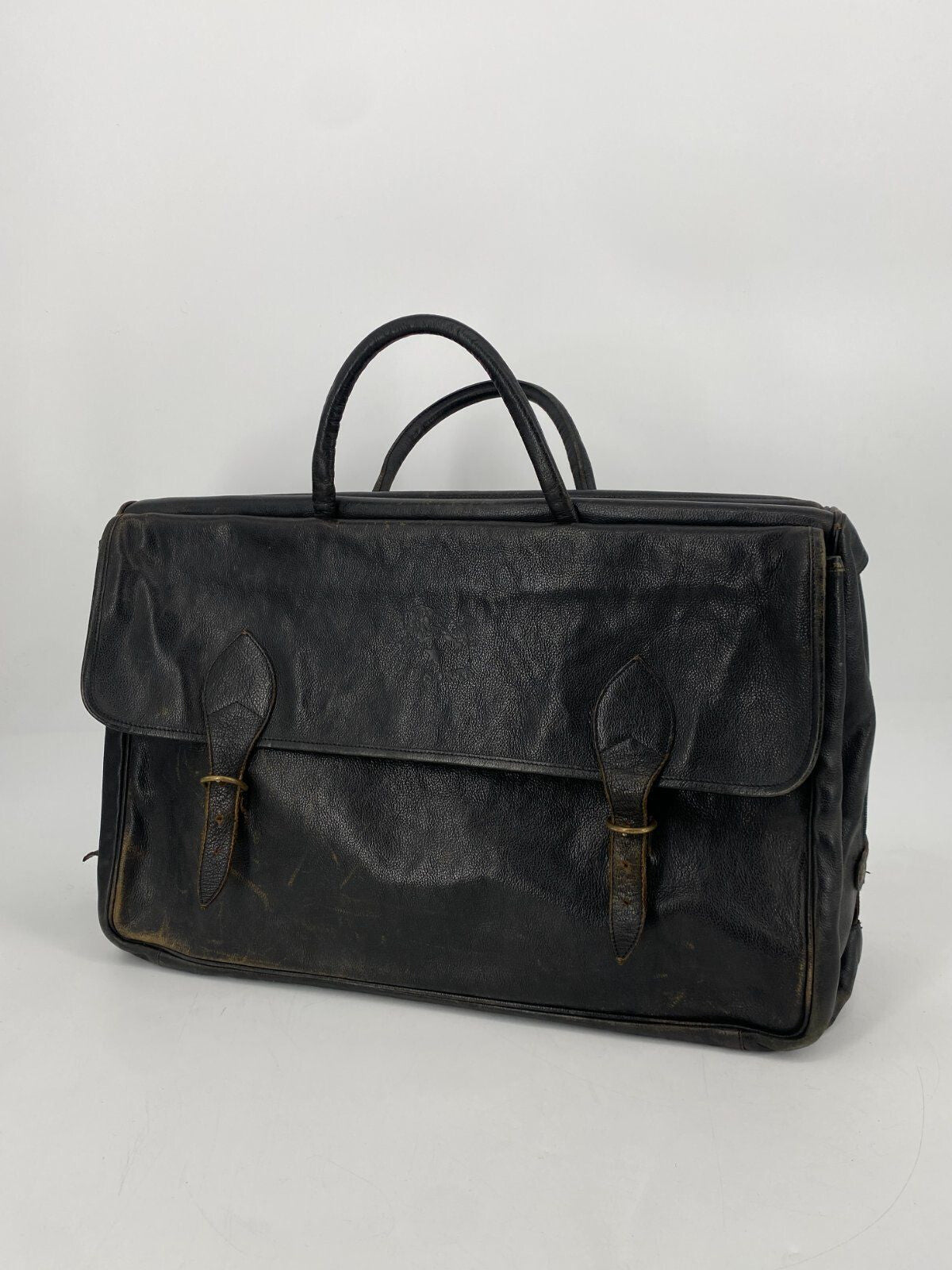 * VINTAGE IL BISONTE ECHT LEDER REISETASCHE SCHWARZ ITALY DESIGN