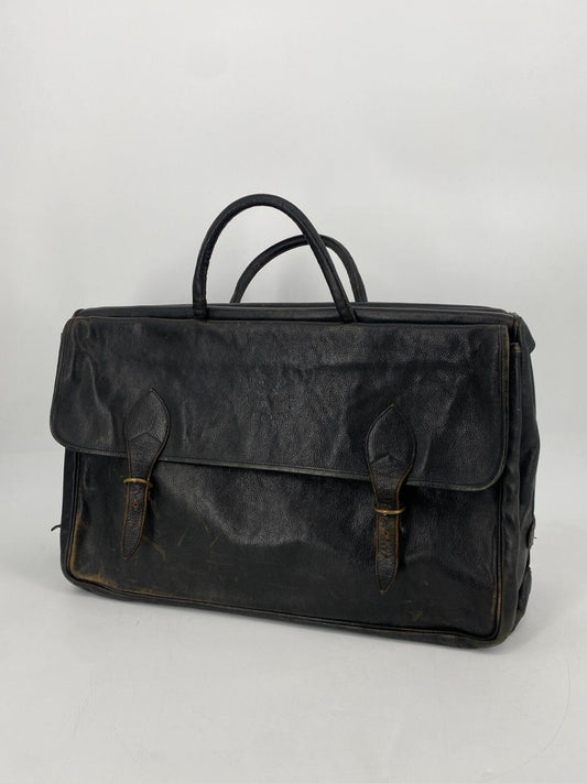 * VINTAGE IL BISONTE ECHT LEDER REISETASCHE SCHWARZ ITALY DESIGN