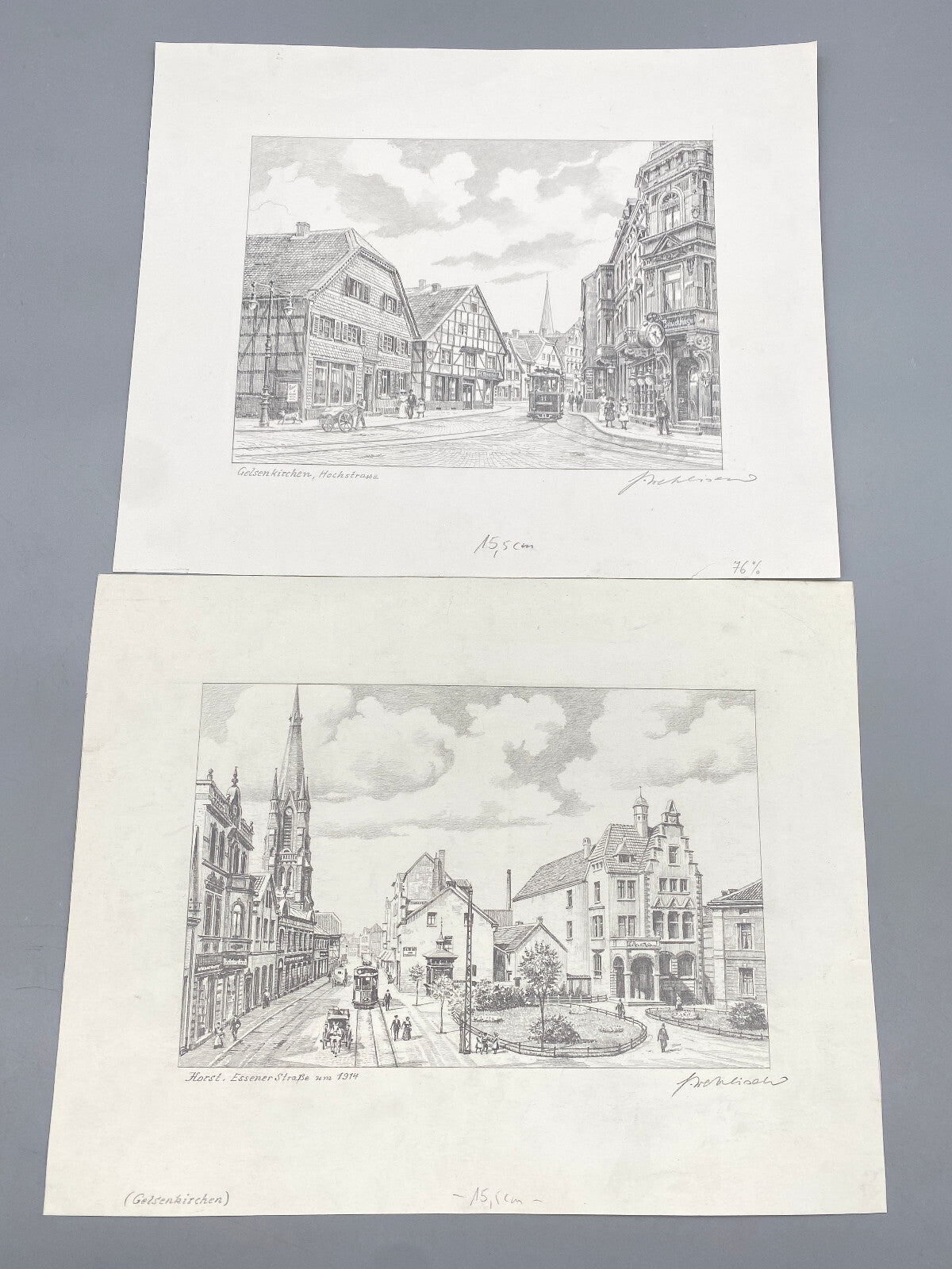 HEINZ WEHLISCH 2X ZEICHNUNGEN GELSENKIRCHEN ANSICHTEN ORIGINALE ZEICHNUNGEN