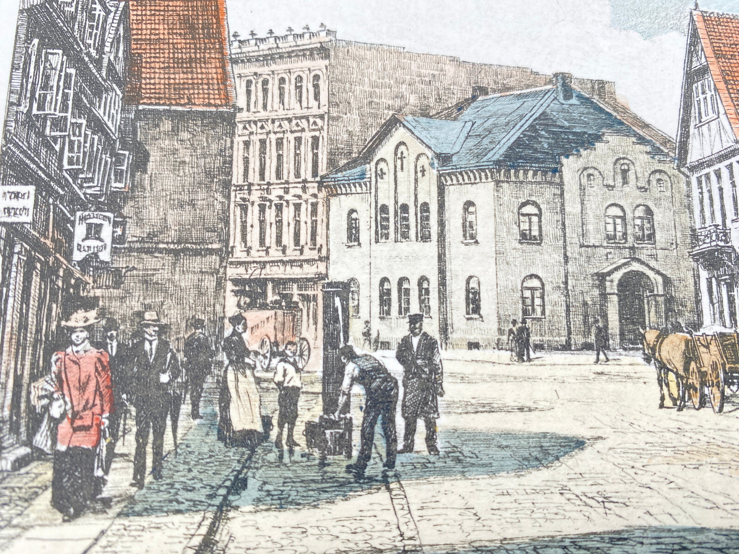 DEUTSCHER KÜNSTLER HEINZ WEHLISCH RADIERUNG BREITE STRASSE PEINE 1886 SIGNIERT