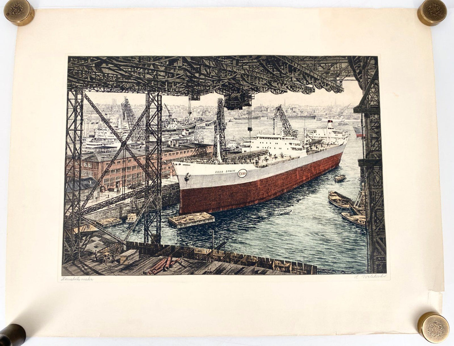 * DRUCKGRAFIK HEINZ WEHLISCH HOWALDTSWERKE WERFT HAMBURG HAFEN 