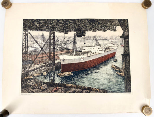 * DRUCKGRAFIK HEINZ WEHLISCH HOWALDTSWERKE WERFT HAMBURG HAFEN 