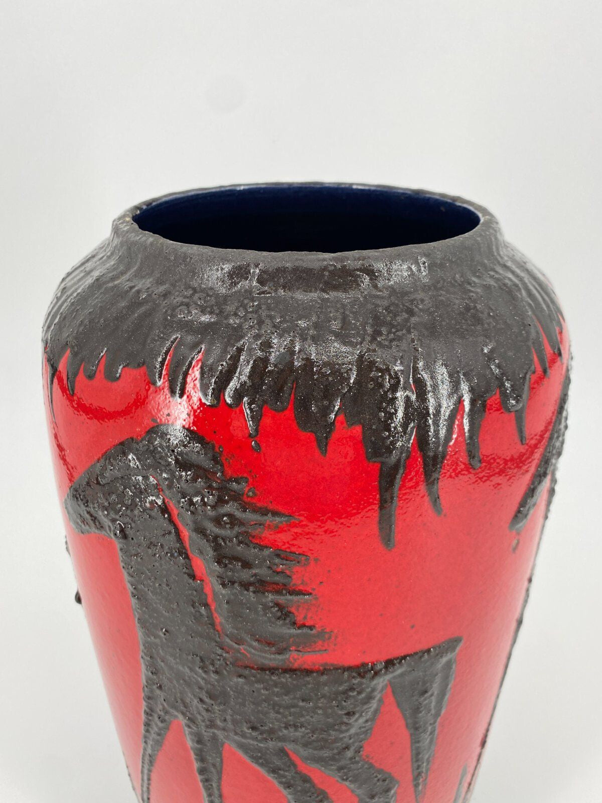 * VASE FAT LAVA SCHEURICH PFERD ROT SCHWARZ WEST GERMANY VINTAGE