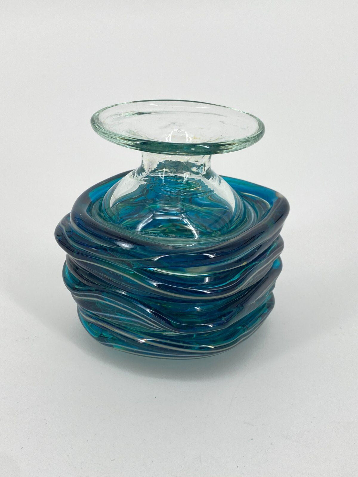 * GLASVASE MDINA GLASS MICHAEL HARRIS MID CENTURY 1970ER BLAU