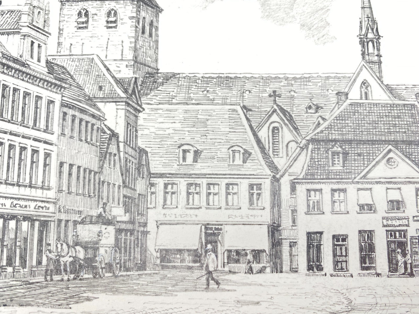 HEINZ WEHLISCH ZEICHNUNG RECKLINGHAUSEN MARKTPLATZ UM 1915 HANDSIGNIERT