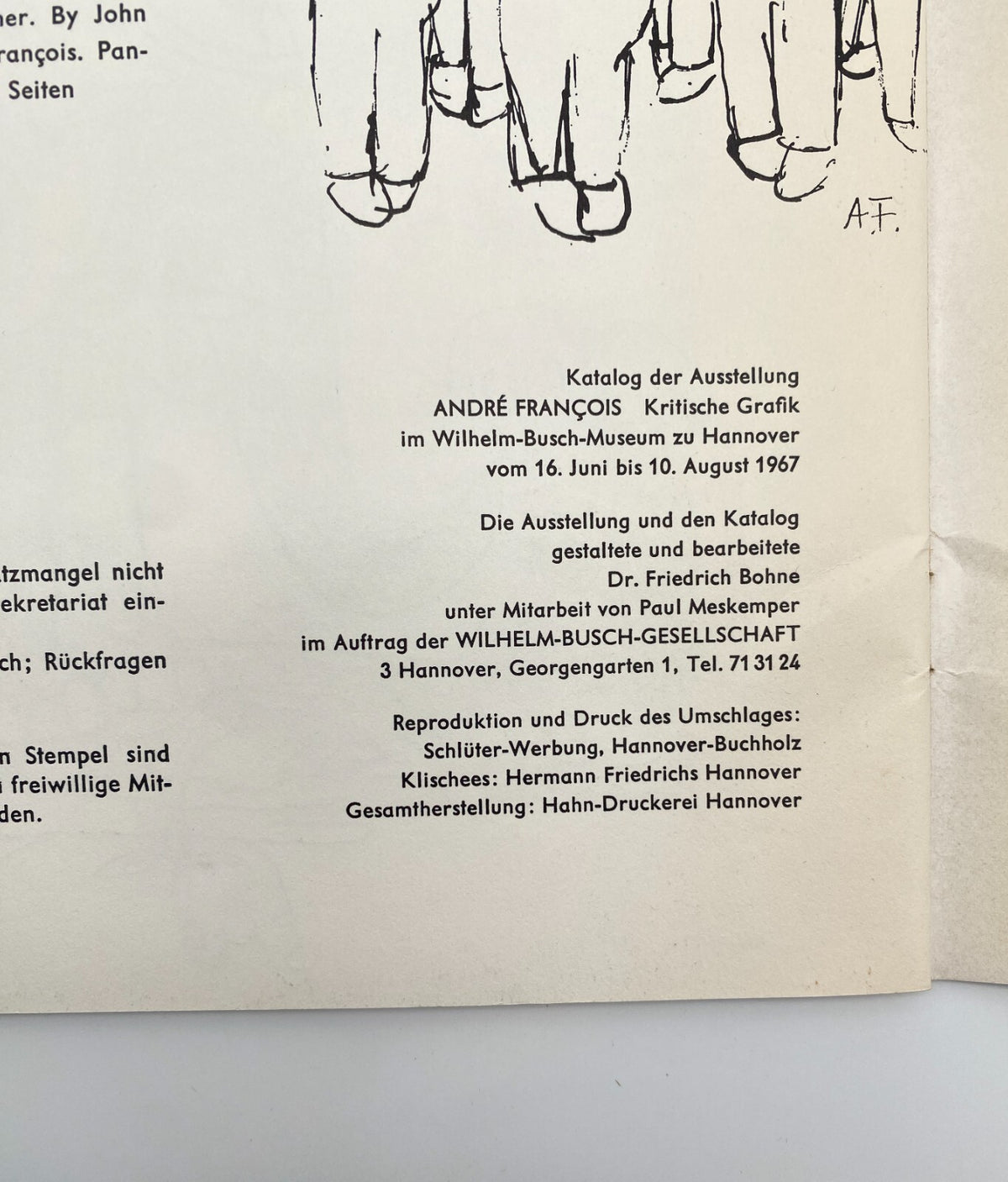 ANDRE FRANCOIS KRITISCHE GRAFIK WILHELM BUSCH MUSEUM HANNOVER 1967 KATALOG BRUSB