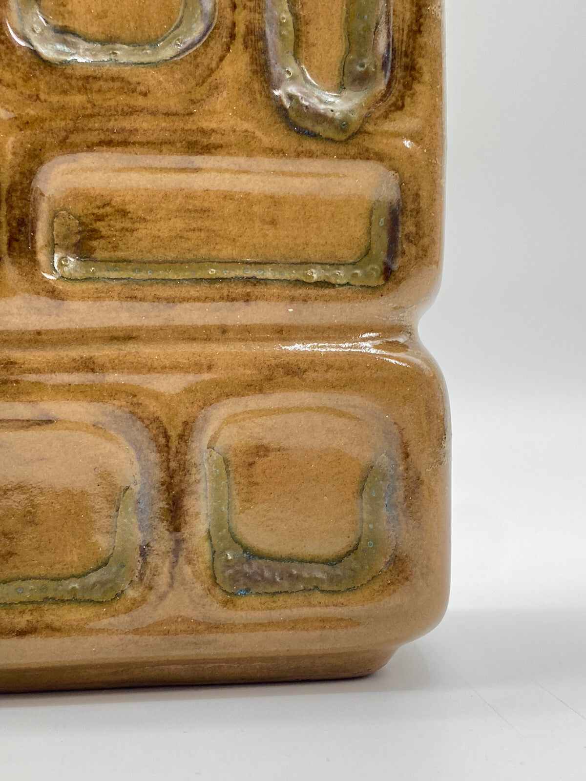 * VASE MID CENTURY DESIGN ECKIG GEOMETRISCH RELIEF GERMAN 70ER LAVA