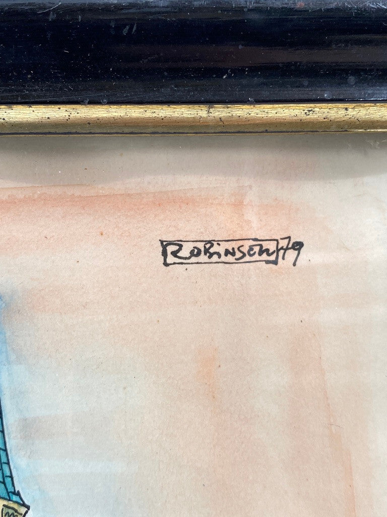 * ZEICHNUNG KOLORIERT BERLIN ST. MATTHÄUS KIRCHE 1979 SIGNIERT ROBINSEN