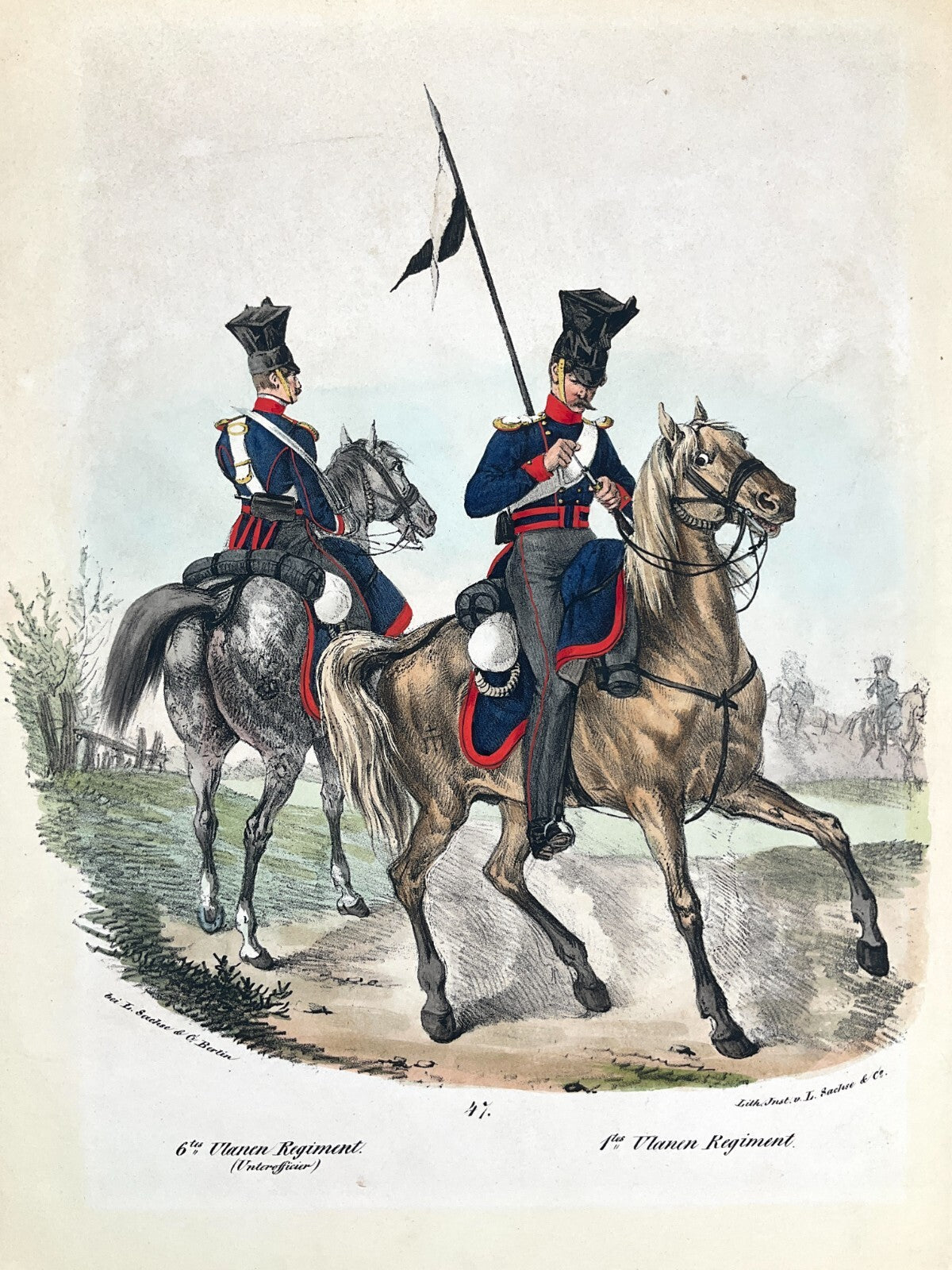*LITHOGRAFIE L. SACHSE UNTEROFFICIER PREUßISCHE ARMEE ULANEN REGIMENT 1830 BERLI