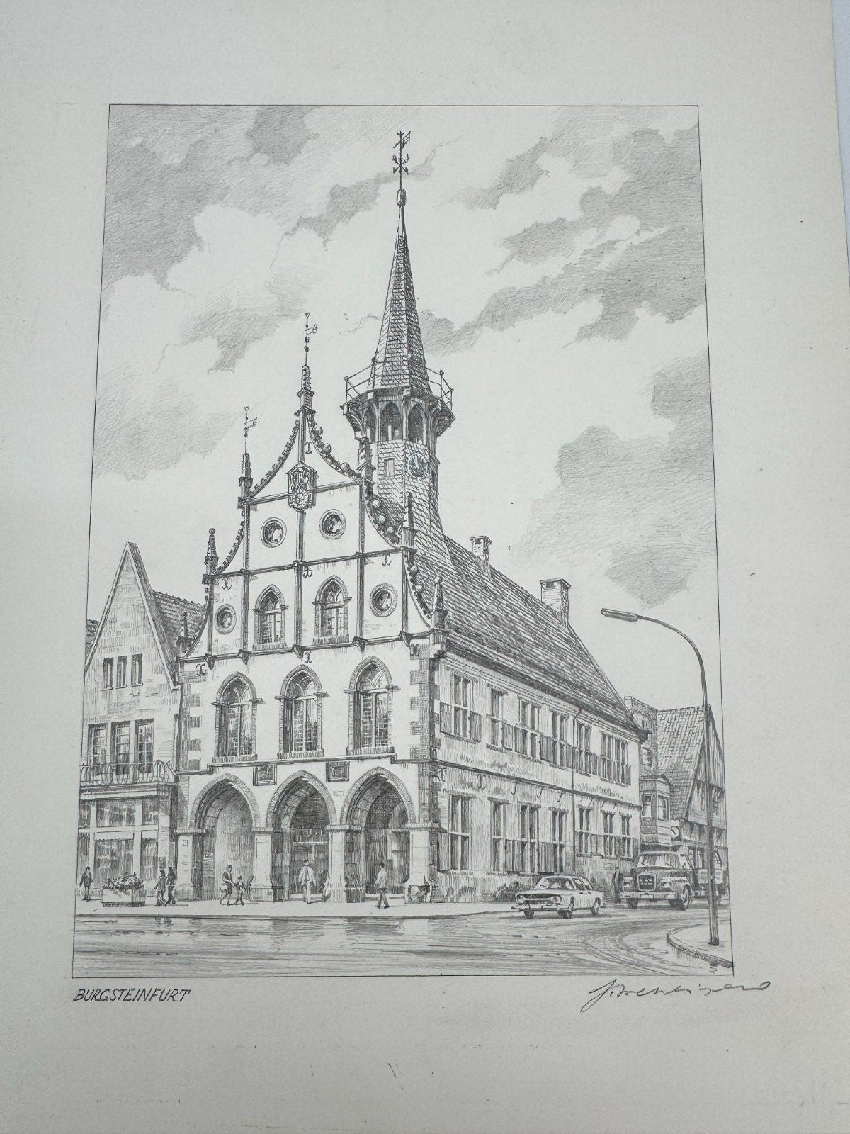 * HEINZ WEHLISCH ZEICHNUNG BURGSTEINFURT ALTES RATHAUS ANSICHT