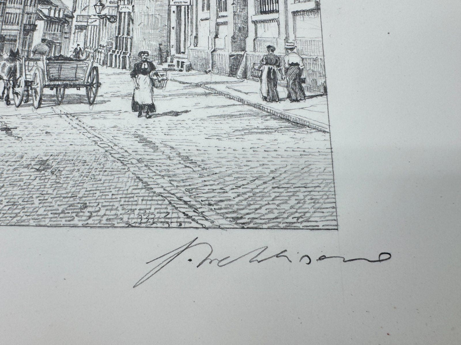 * HEINZ WEHLISCH ZEICHNUNG PFORZHEIM AM LEOPOLDPLATZ UM 1890 ANSICHT