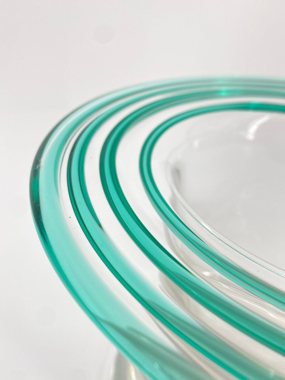 * SEKTKÜHLER VASE SCHALE GLAS HANDGEMACHT SPIRALE TÜRKIS ZYLINDER VINTAGE MUND