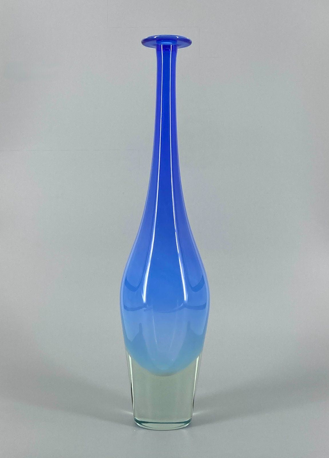 *GLASVASE MURANOGLAS VINTAGE LÄNGLICH 45CM AZURBLAU SPEKTAKULÄR