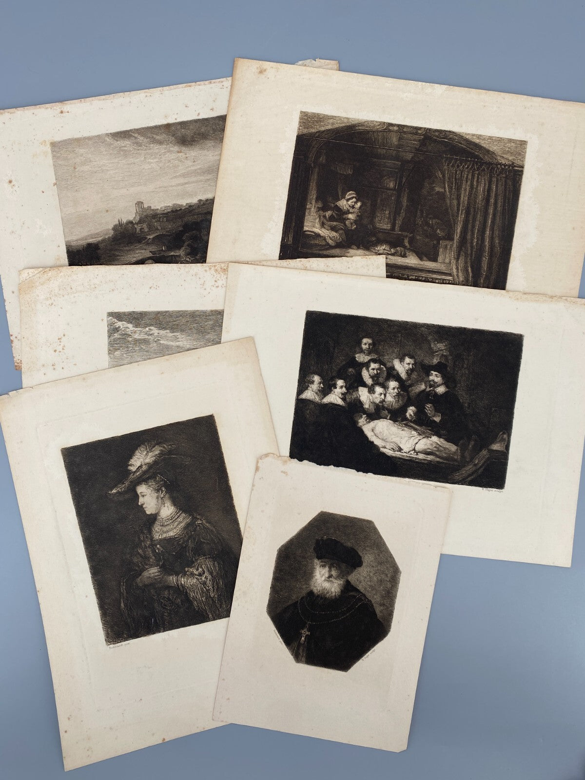 * 6x RADIERUNG WILLIAM UNGER NACH REMBRANDT DRUCKGRAFIK ANTIK 19. JH KONVOLUT